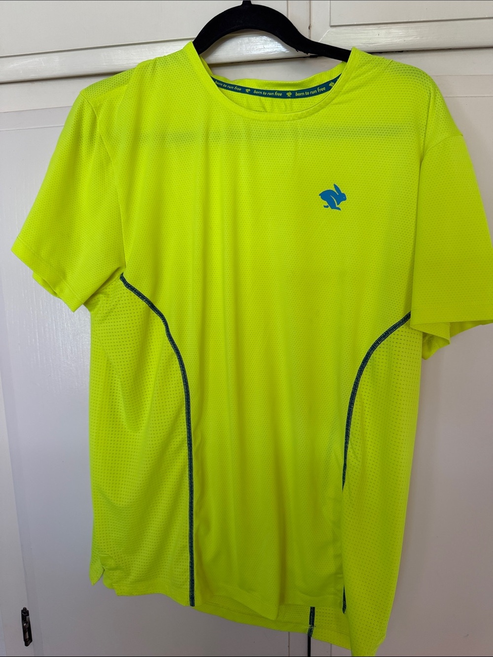 Rabbit Men's Neon Yellow Short Sleeve Performance Tee with Blue Accent Logo